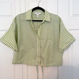 Forever21 Green White Stripe Crop Button Down
